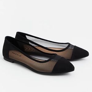 TORRID Black Mesh Faux Suede Pointed Toe Flats NEW
